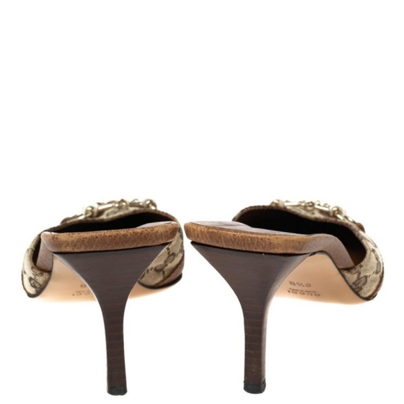 Gucci Beige/Brown Guccissima Canvas Horsebit And Bits Chain Slides Size 8.5 - Picture 4 of 8